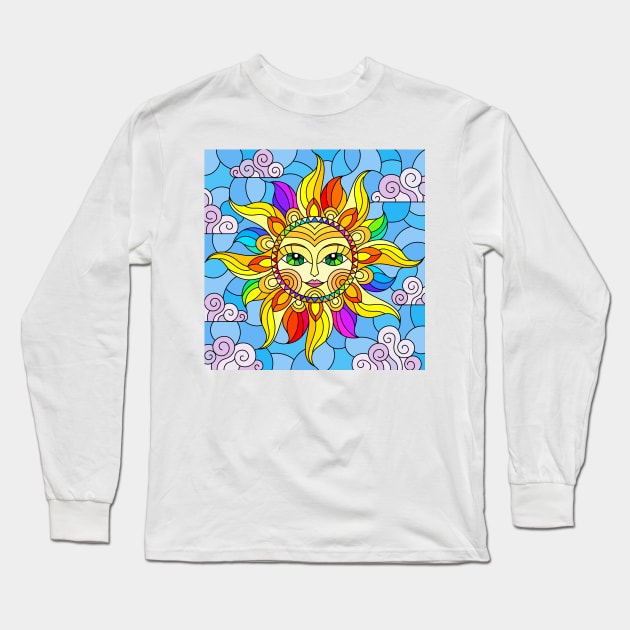 Eternal Sun Stained Glass Design Long Sleeve T-Shirt by The Little Store Of Magic